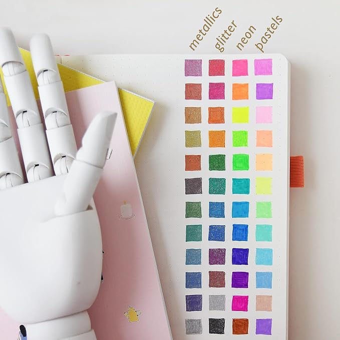 Primrosia 48 Gel Pens, inc. Metallic, Pastel, Glitter & Flourescent for Adult Coloring Book & Dot Grid Journal Pens. No-Bleed-Through in a Variety of Shades, 7.5x More Ink Fine Point Markers Set
