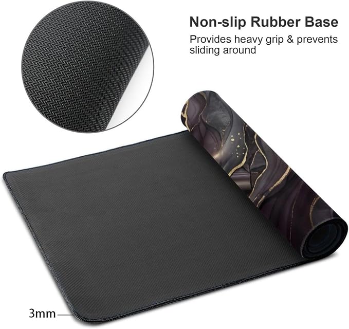 Large Mouse Pad 31.5x15.7 Inch Purple Marble Gold Foil Desk Mat XL | Aesthetic Purple Marble Design with Gold Foil,XL Keyboard Mouse Pad with Non-Slip Rubber Base for Home Office & Computer