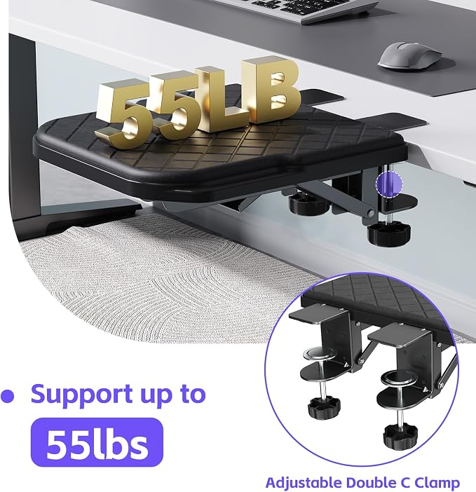 CABTE Ergonomics Desk Extender Tray, Table Mount Arm Wrist Rest Shelf, 90° Foldable Elbow Arm Support,Foldable, Computer Desk Extender Tray for Home and Office (Large Foldable)