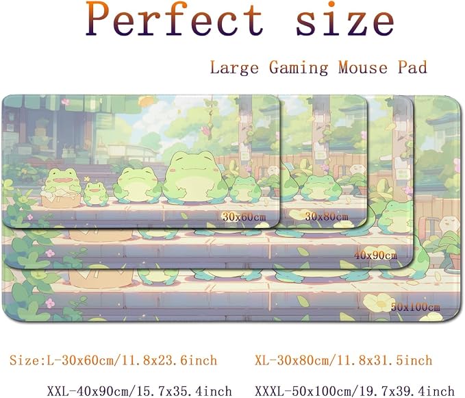 Green Anime Cute Forg Big Mouse Pad,XL 11.8x31.5 inch Large Gaming Mouse Pad,Non-Slip Base Desk Mat,Extended Game Mousepad Keyboard Pad Long Desk Pad Home&Office