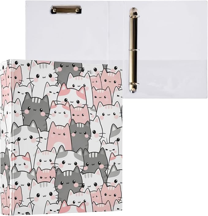 3 Ring Binder Cute Cats Kittens 1.5" Round Ring Binders View Binder with 200 Sheet for Kids School Supplies Women Men Office, 1 Pack