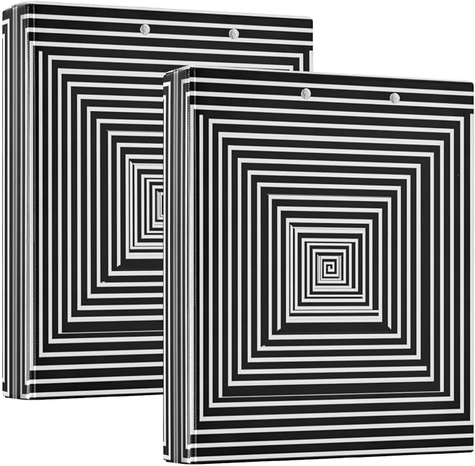 3D Black and White Optical Illusion Binder 1.5 Inch Binder with Clipboard&Pockets, Hardcover Binders 3 Ring, Heavy Duty Large File Folder for Office School Supplies - Holds 200 Sheets-2 Pack