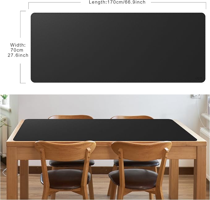 Cacoy 66.9'' x 27.5'' Leather Desk Pad Blotter Protector, Large Gaming Keyboard Mouse Pad, Faux Leather Desk Mat for Desktop and Laptop, Waterproof XXXL Extended Desktop Keyboard Mouse Mat, Black