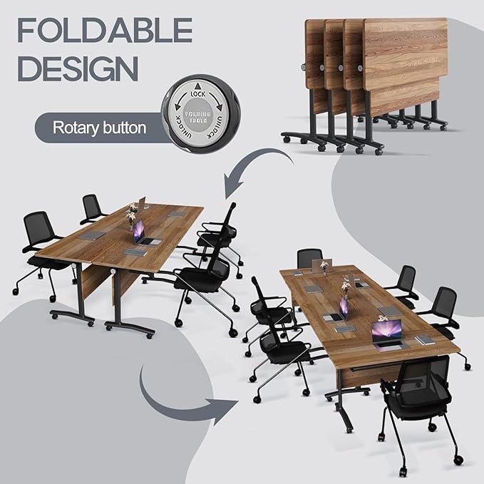 Folding Conference Table 4ft 5ft, Foldable Office Meeting Desk for 6 People, Multiple Sizes Colors Mobile Conference Room Table for Training Room School Business Furniture (2, White Walnut, 47in)