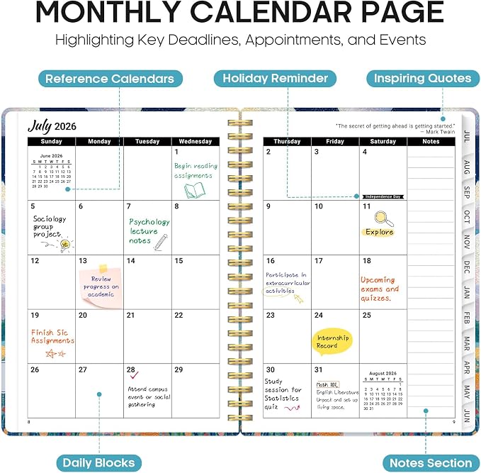 Planner 2026-2027, Monthly & Weekly Jul 2026-Jun 2027 Planner Calendar