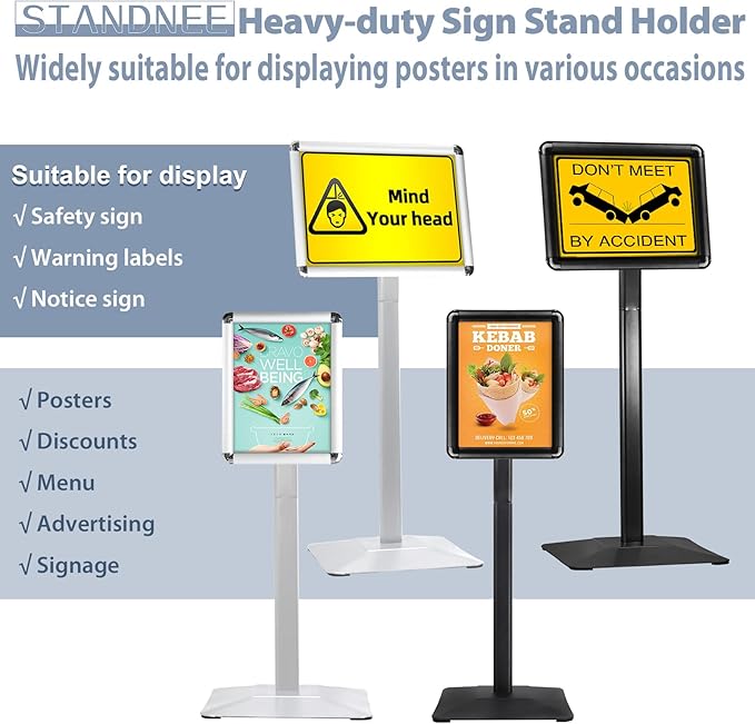 STANDNEE Heavy-Duty 8.5x11 in Floor Stand Holder, Poster Display With PVC Sheet & Heavy-Duty Pedestal, Aluminum Standing Sign, Black (3 Packs)