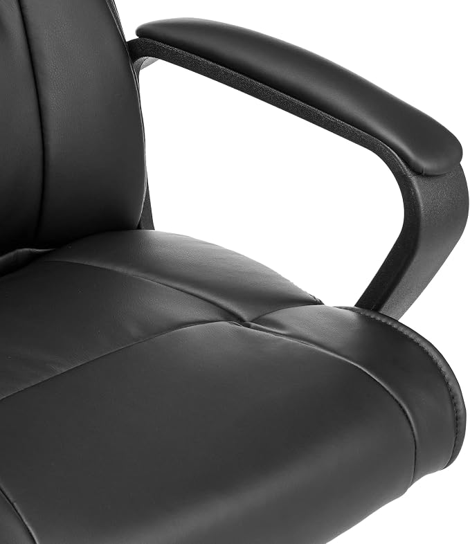 Amazon Basics Office Task Chair with Adjustable Height, 360° Swivel, Padded Armrests, Mid-Back, Rolling, 275 Pound Capacity, 24.2"D x 24"W x 34.8"H, Black Faux Leather