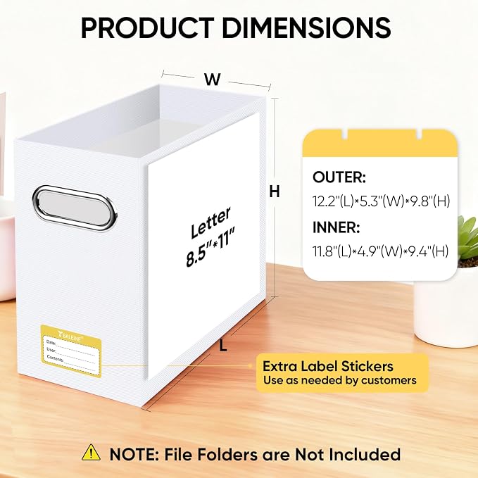 BALEINE 2PK File Organizer Box, Cardboard File Folder Organizer with Handle | Strong Corrugated Paper Core, Label Stickers for Identification, Hanging File Folder Organizer, Home Office Document Storage