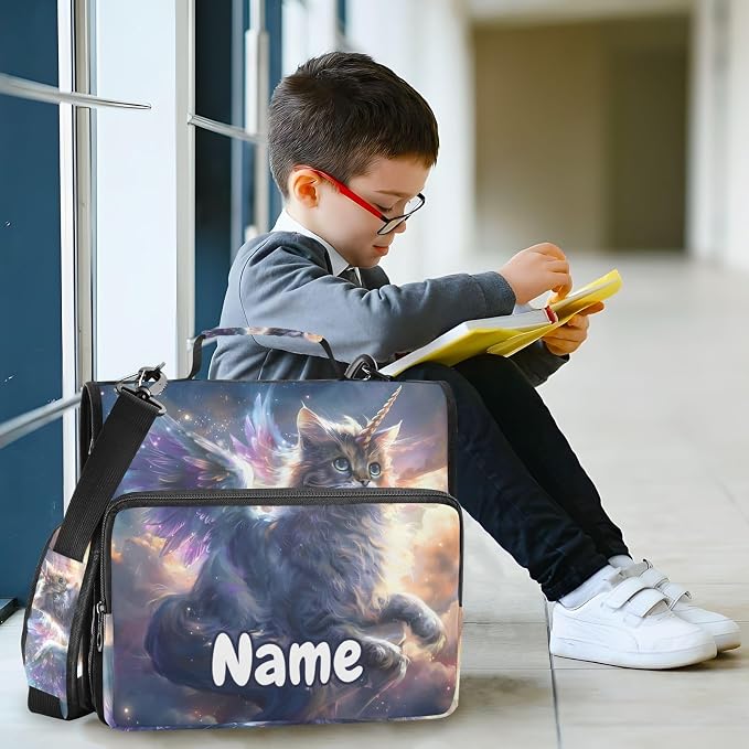Custom Unicorn Cat with Wings 3 Ring Binder Bag 1.5 inch Personalized Name Binder Organizer 500 Sheet Documents Storage for School Office