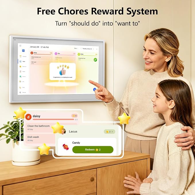 15.6" Digital Calendar Family Electronic Calendar & Chore Chart,Wall/Desk Planner Smart HD Touchscreen Interactive Display Support App, Pomodoro Timer,Planner for Schedules,Meals,Chore,Gifts for Mom Dad(White)