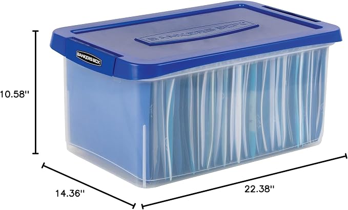 Bankers Box 20-Inch Heavy-Duty Plastic File Box, Letter | Protect letter files in a tough plastic box with hanging rails that keeps documents portable, organized, and secure.