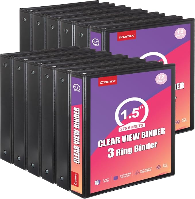 Customizable Round Ring Binder, 1.5 Inch 3 Ring Binder, Minimalist PVC-Free Binder with Clear View Cover, Lay-Flat Design for Structured Document Organization at Home, School & Office