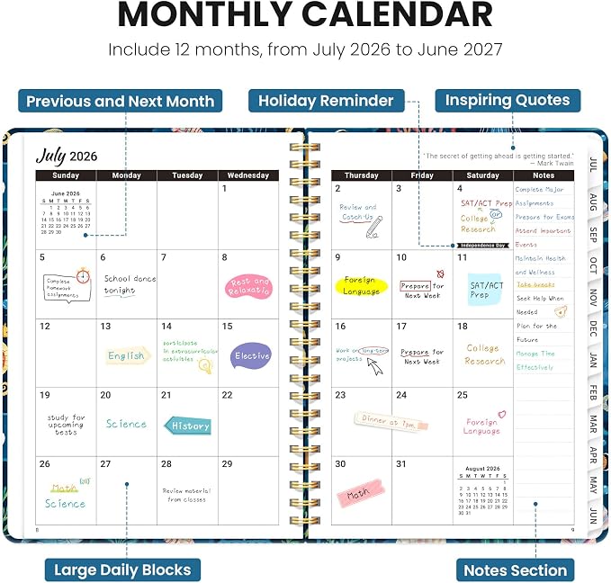 ZOTIA Academic Planner 2026-2027, Monthly & Weekly Jul 2026-Jun 2027 | Ocean Stamps, 6.3" x 8.5" Calendar Planner for Women, Hardcover Pretty Organizer for Women, School Office Home Supplies