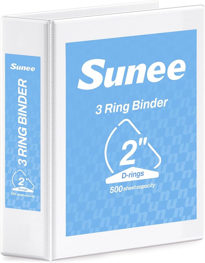 SUNEE 3 Ring Binder, 2 Inch Clear View PVC-Free (Fit 8.5x11 Inches) for School or Office, White, 1 Pack