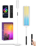 OUTON Corner Floor Lamp with Remote, Touch & App Control, RGB Color Changing Standing Lamp with 32 Modes, 360 Lighting, 3 Color Temperatures, Dimmable 66 in Tall Lamp for Living Room,White Glass