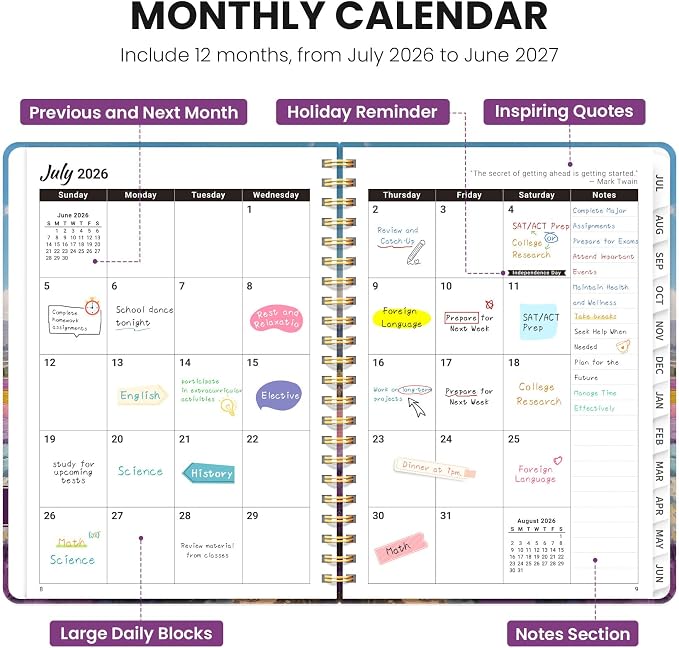 ZOTIA Academic Planner 2026-2027, Monthly & Weekly Jul 2026-Jun 2027 | Aero Petaline, 6.3" x 8.5" Calendar Planner for Women, Hardcover Pretty Organizer for Women, School Office Home Supplies