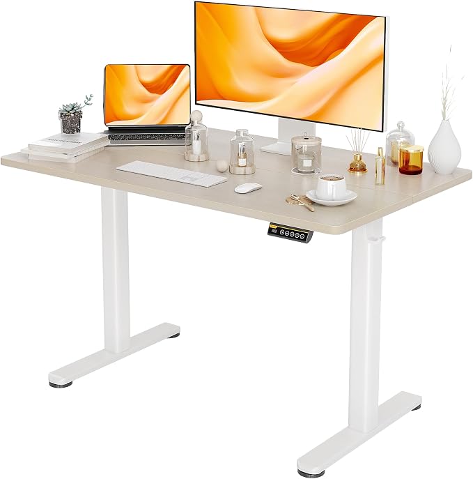 Claiks Electric Height Adjustable Standing Desk, 48x24 Inch, Nature | Smooth Height Adjustment, 3 Memory Presets, Cable Management Hub&Hook, Stable Steel Frame, 176lbs Capacity, Easy Assembly
