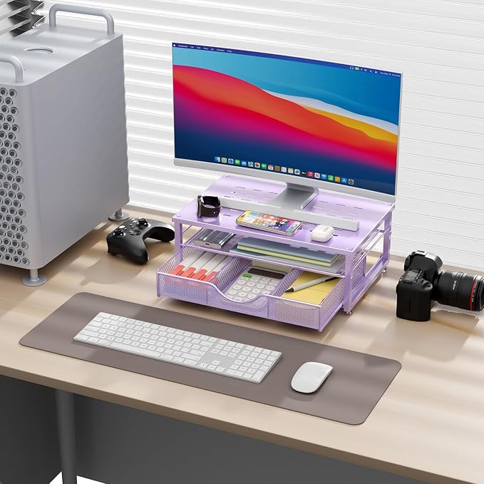 gianotter Computer Monitor Stand Riser with Drawer | Desk Organizers and Accessories Desk Accessories & Workspace Desktop Organizers Storage for Printer Stand (Purple)