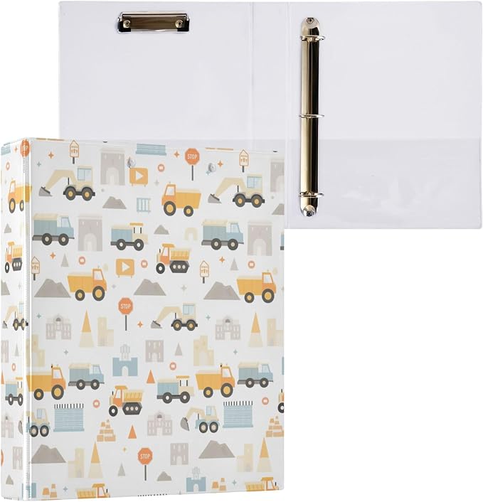 Fire Fighting Truck Round Ring Binders 1.5 Inch Cars Doodle Pattern 3 Ring Clipboard Binder for Office School Work Supplies File Folder Document 200 Sheet Capacity Easy Open