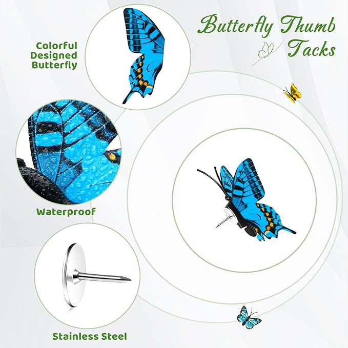 50Packs Butterfly Push Pins Decorative Push Pins Colorful Thumb Tacks Cute Thumbtacks for Corkboard Bulletin Board Wall for Office Decor Home Cubicle Decorations Hanging