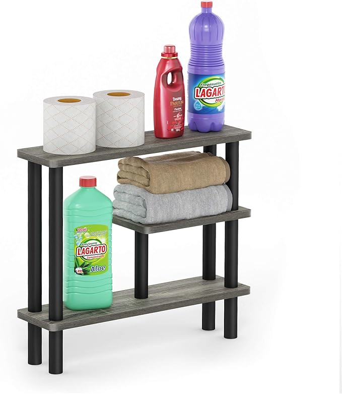 Furinno Turn-N-Tube Slim Space Saving Storage Rack, French Oak Grey/Black | Narrow Storage Rack, Space Saving Shelf, for Bathroom, Living Room, Entryway