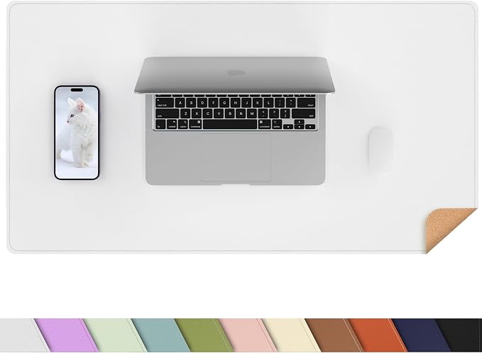 AFIING Cork Desk Mat, White, 31.5" x 17",Desk pad Protector | Dual-Sided Cork & PU Leather, Waterproof, Non-Slip, For Office & Gaming