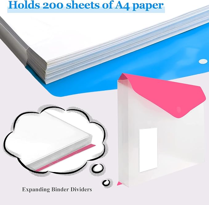 10 Pack Binder Folders with Pockets 11 Holes Expandable Dividers for 2/3/4 Ring Document Pouch with Label Loose-Leaf Transparent Binder Organizer for School Home Office