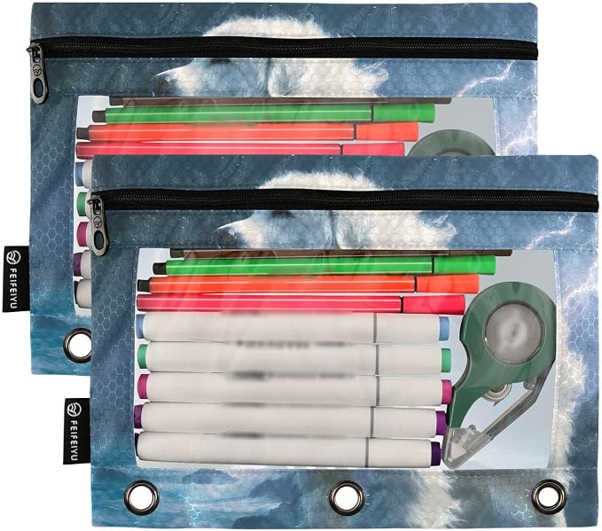 Custom Great Pyrenees Dog Pencil Pouch for 3 Ring Binder, 2 Pack Personalized Name Waterproof Pencil Bags Clear Window Pencil Case School Office Supplies
