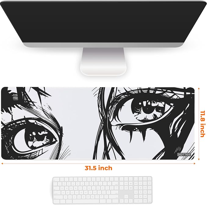 XL Anime Eyes Mouse Pad – Large Manga Girl Desk Mat 31.5x11.8 – Non-Slip, Water-Resistant, Stitched Edges – Aesthetic Japanese Gaming Mat