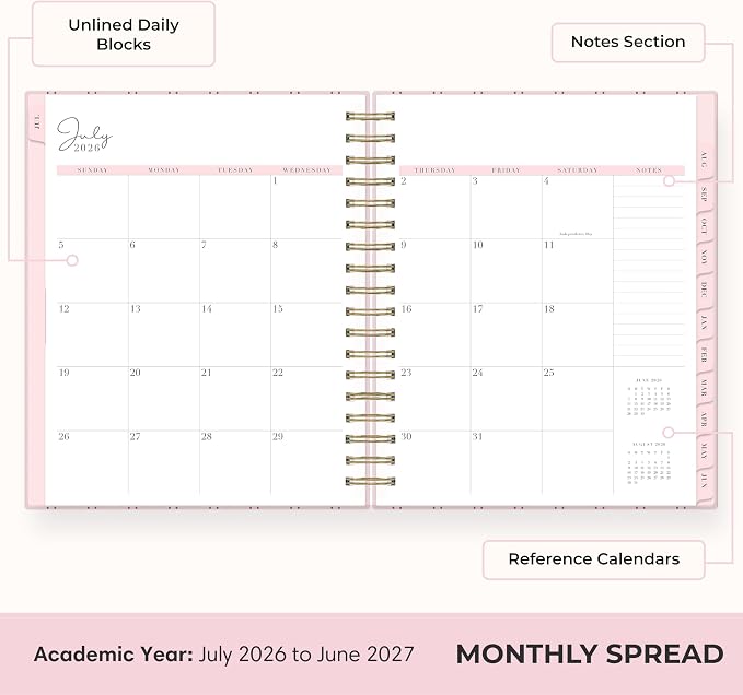 Blue Sky 2026-2027 Daily & Monthly Academic Planner, 7"x9", Laine Pink