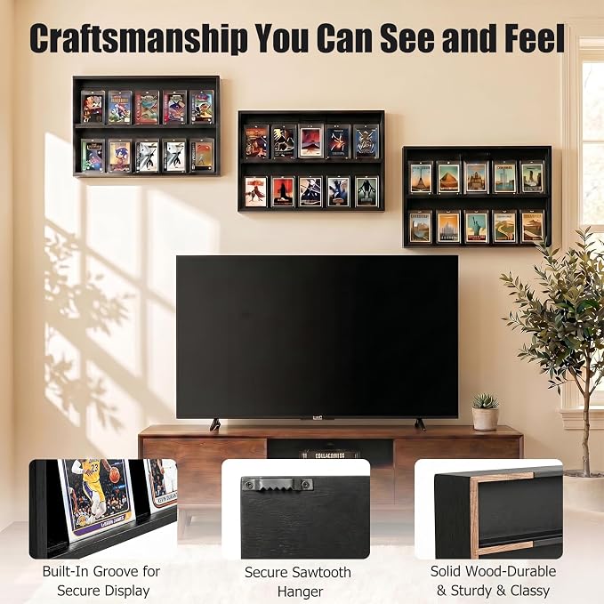 4 Pack Wooden Card Display Case Holds 32-40 PSA BGS SGC Graded Sports Card | Easy Assembly， Wall Mounted or Desktop Card Display，Trading Cards，Baseball Cards, Basketball Cards，Football Cards，Top Loaders
