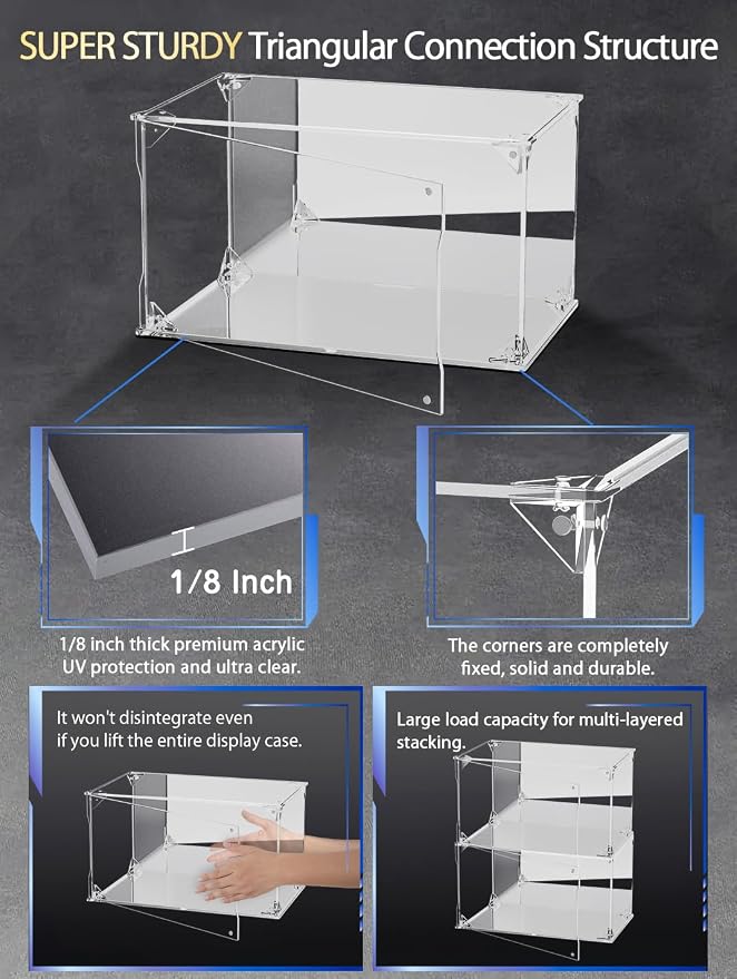 Clear Acrylic Display Case with Mirrored Back and Base, UV Protected Acrylic Box with Magnetic Door, Dustproof Display Box Showcase for Collectibles, Figures, Models, Toys (12x8x8inch)