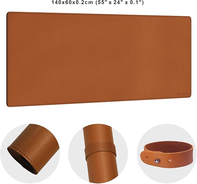 ZORESYN Light Brown Desk Mat 55"x24" Extra Large – PU Leather Desk Pad Protector for Dual Monitors, Waterproof Office Desk Mat for Keyboard & Mouse, Non-Slip Large Mouse Pad for Computer, Home Office