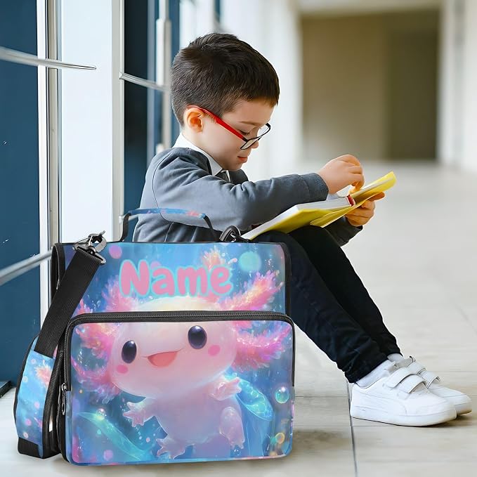 Custom Shiny Axolotl 3 Ring Binder Bag 1.5 inch Personalized Name Binder Organizer 500 Sheet Documents Storage for School Office
