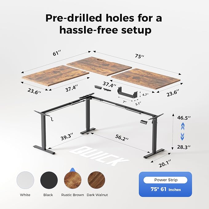 Agilestic 75 x 61 Inch L Shaped Standing Desk with Powerstrip, Rustic Brown | Outlets, Cable Management, Corner Desk, Ample Workspace, Memory Presets, Hooks, Stable Steel Frame,176 lbs, Splice Board
