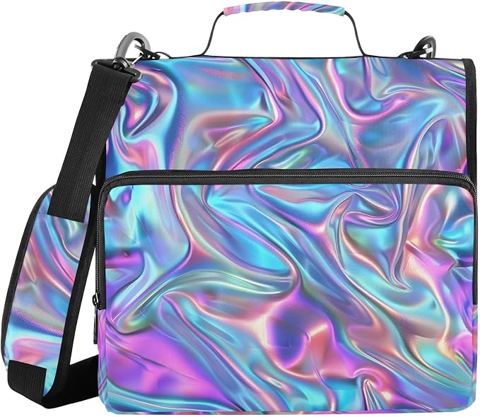 Metallic Liquid Painting Rainbow 3 Ring Binder Bag 1.5 inch Binder Organizer with Zipper Shoulder Strap 500 Sheet Documents Storage for School Office