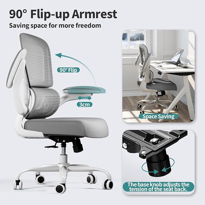 TRALT Office Chair - Ergonomic Desk Chair with Adjustable Lumbar Support, Mesh Computer Chair, Executive Chair for Home Office Comfortable Lumbar Support (1, Ash Gray)