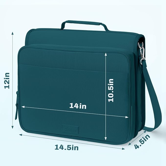 SUNEE Zipper Binder 3 Ring 2-Inch in Dark Teal-Green Features a Shoulder Strap, 13 Inch Laptop Pocket, with Multiple Storage Pockets. Ideal Organizer for Middle School Students