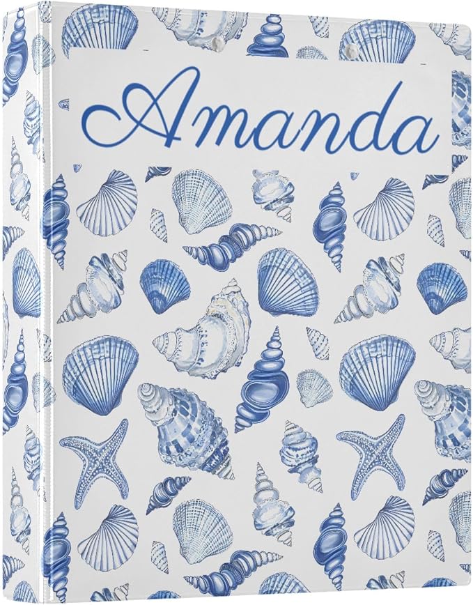 Custom Personalized Name Navy Seashells 3 Ring Binder 1.5 Inch