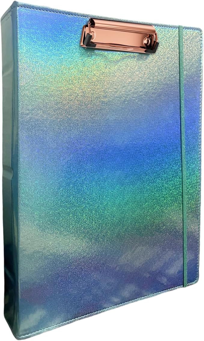 3-Ring Binder 1-inch with Clipboard, Holographic Blue Glitter Design, Including 5 Divider Pages, File Bag and Spine Label - Perfect for Schools, Offices and Organizations