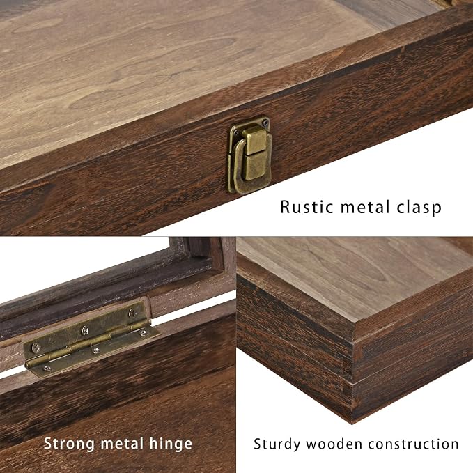 MOOCA Wood Jewelry Display Case with Tempered Glass Top, Black Velvet Pad | Wood display case with a glass top and removable black velvet pad accommodates taller jewelry and collectibles.