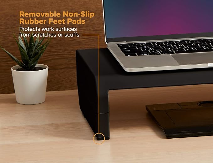 Bostitch Office Konnect Adjustable Monitor Stand Riser, 4 Height Adjustments, Built-In Cable Management, Rubber Feet - Black