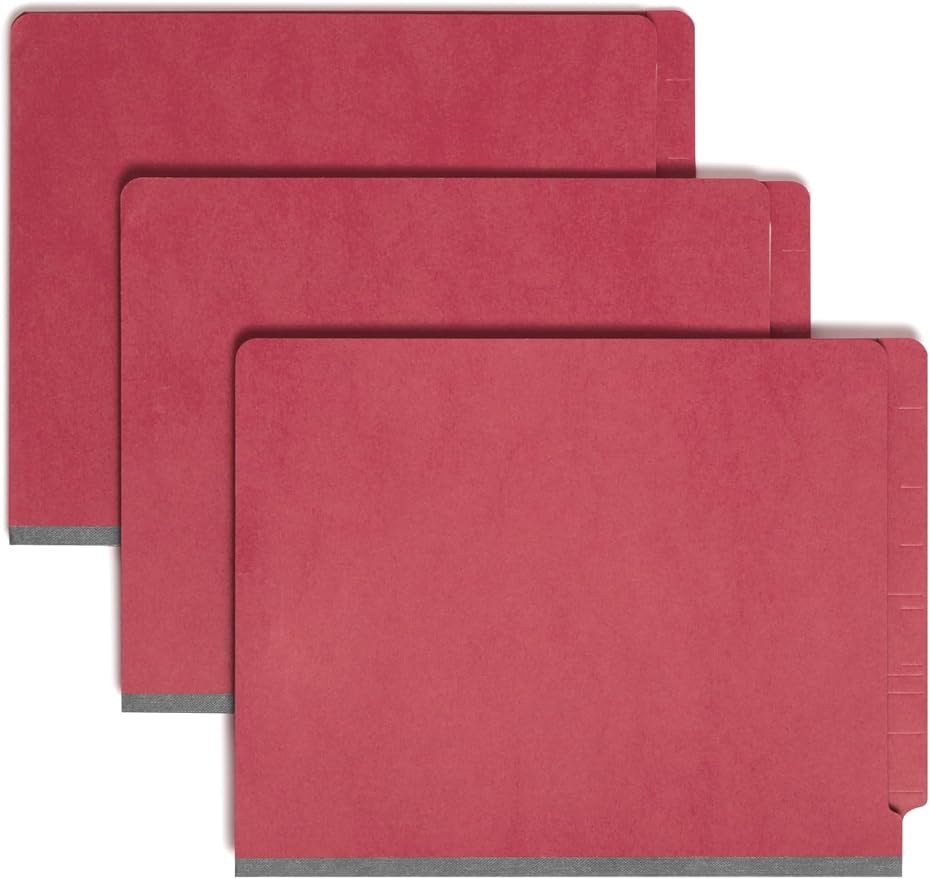 Smead End Tab Classification File Folder, 2 Dividers, 2" Expansion, Letter Size, Red, 10 per Box (26838)