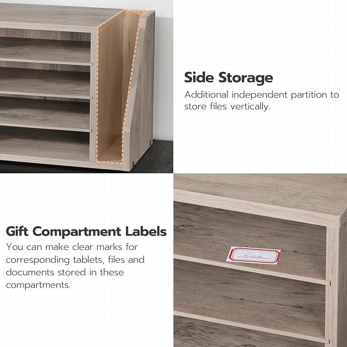 HOOBRO Mail Sorter, Literature Organizer with Adjustable Shelves, Paper Organizer for Office, Home, Wood Countertop Mail Sorter, File Holders, Magazines, Greige BG41WF01N1