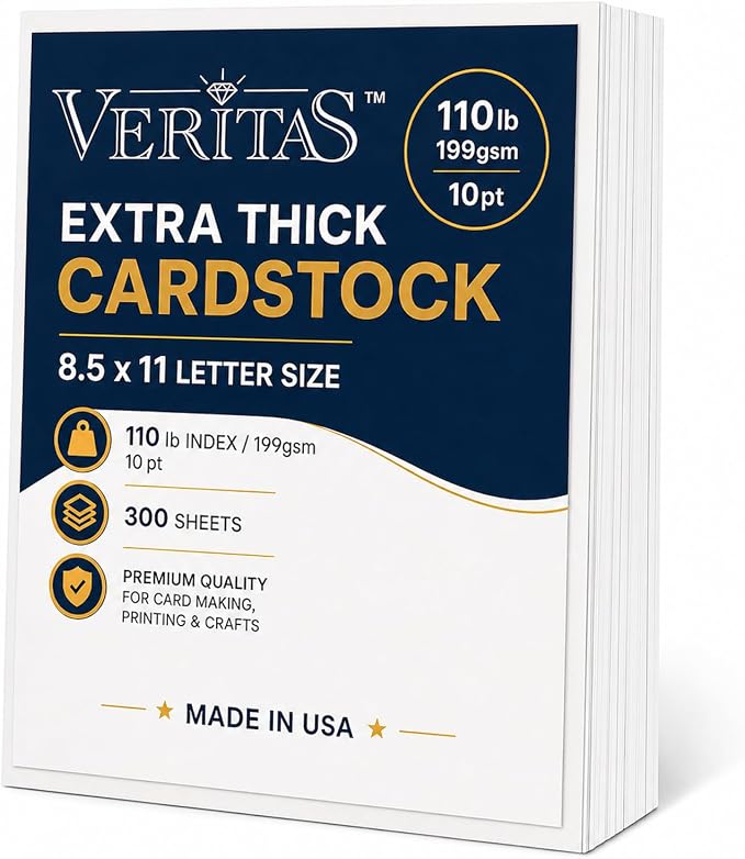 Veritas White Cardstock 8.5 x 11, 110 LB Index/199GSM Heavyweight Card Stock Paper, 300 Sheets, Premium Smooth Thick Paper for Inkjet & Laser Printing, Invitations, Cards, Art Projects & Crafts