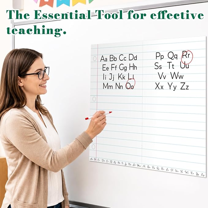 Giant Magnetic Notebook Paper for Classroom, 24 x 28 in Dry Erase Magnetic Lined Paper for Whiteboard, Reusable Magnetic Handwriting Paper for Teachers, Homeschool & Elementary School Supplies