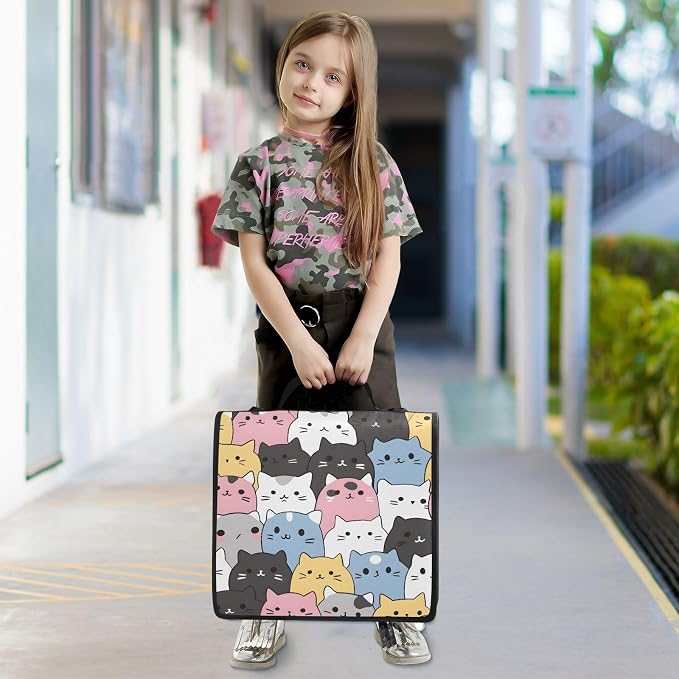 3 Ring Zipper Binder with Shoulder Strap Cats Cute Animal 1.5 inch Binders Keeper Large Capacity Multi Pockets for School Office Supplies