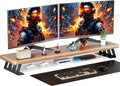 Dual Monitor Stand Riser, 39 Inch Large Wood Monitor Stands for 2 Monitors | Desk Monitor Riser for Computer/Laptop/Printer/TV, Stand Riser up to 220 lbs