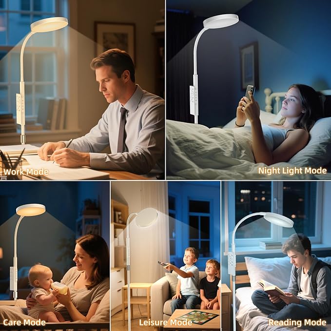 PACOVY Floor Lamp, Adjustable Height Floor Lamps for Living Room Bedroom, 252 LED Super Bright Standing Lamp Remote Control, Dimmable Gooseneck Tall Stand Reading Lamp Light for Office Craft, White