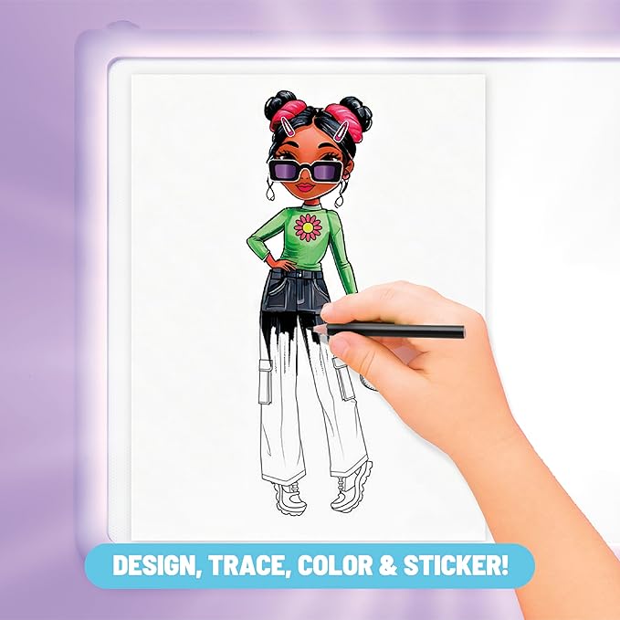 Claire’s Light-Up Fashion Designer LED Tracing Tablet - 330-Piece Arts & Crafts Kit| Fashion Templates, Stickers, Colored Pencils & Paper| Kids Coloring & Drawing Board Activity| Girls Toy Gift|Age 8+